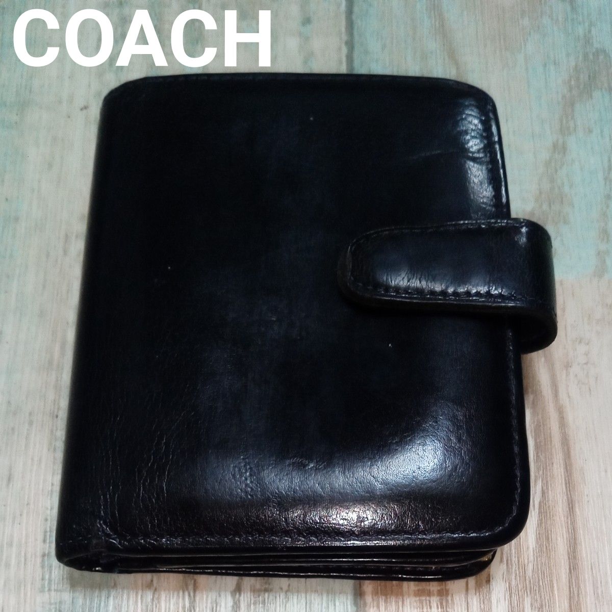 COACH コーチ ブラックレザー 黒 二つ折り財布 がま口財布 レザー製 COACH コーチ ブラック レザー がま口 財布 二つ折り 本革 折り財布 黒
