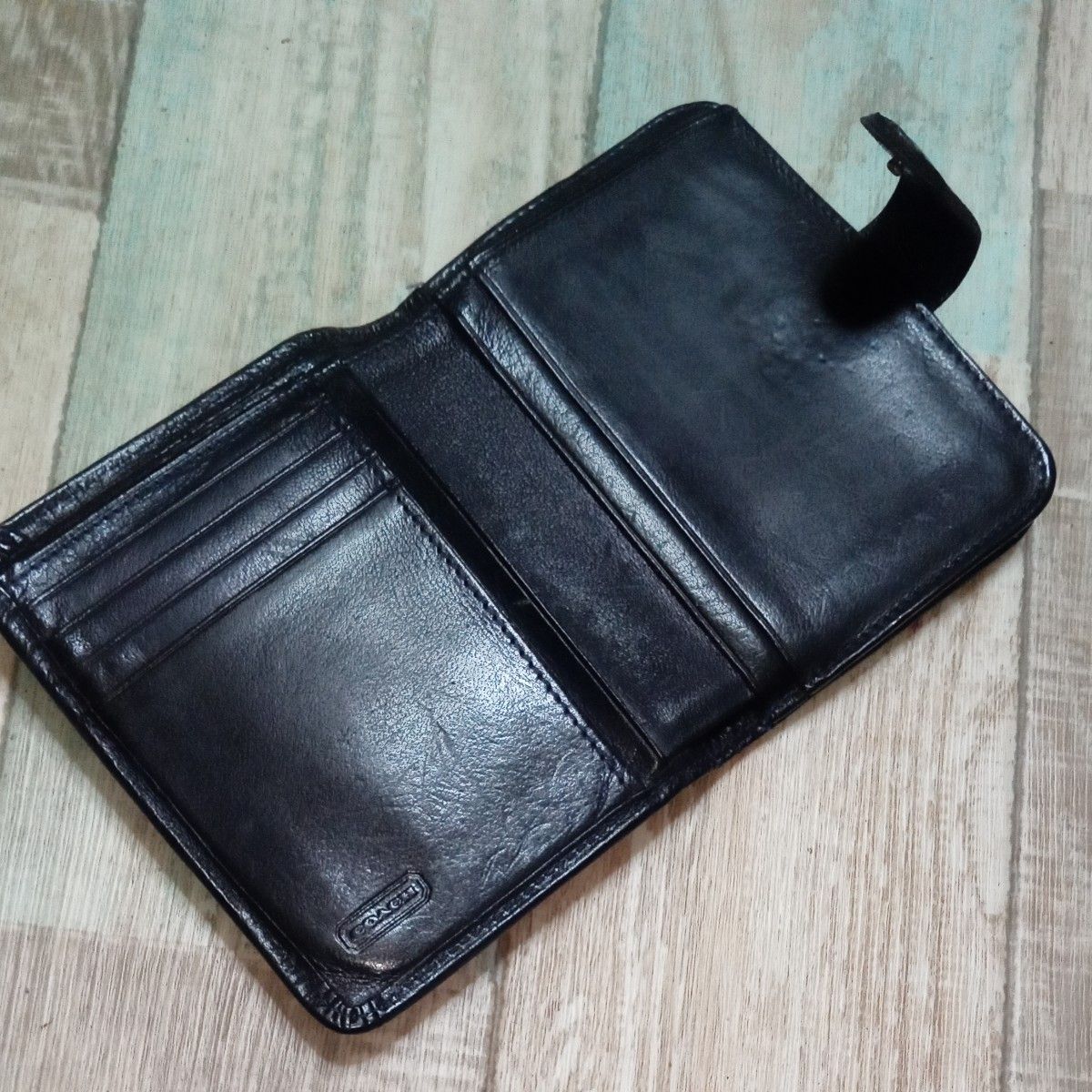 COACH コーチ ブラックレザー 黒 二つ折り財布 がま口財布 レザー製 COACH コーチ ブラック レザー がま口 財布 二つ折り 本革 折り財布 黒