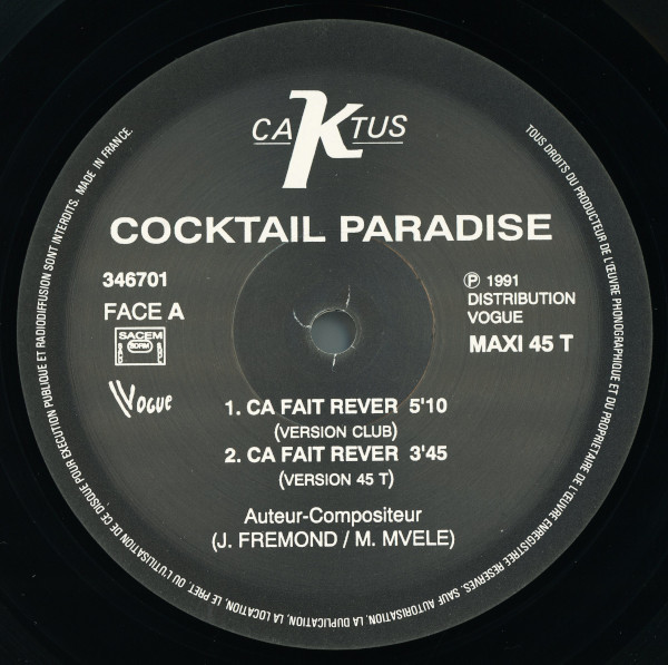 【12”/Soca/Disco】Cocktail Paradise - Ca fait rever ＜フランス盤＞ トロピカルディスコ [試聴]_画像6
