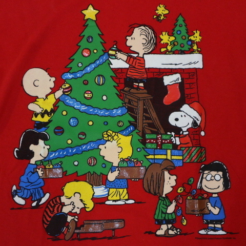 PEANUTS SNOOPY クリスマス Tシャツ M レッド ピーナッツ スヌーピー キャラクター プレゼント ツリー X'mas USA イラスト_画像3