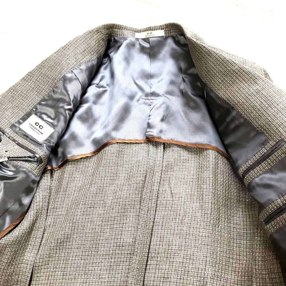 新品タグ付き コルネリアーニ CC CORNELIANI リネン ツイード ブレザー 2ボタン サイドベンツ テーラードジャケット グレー系 48  Lサイズ