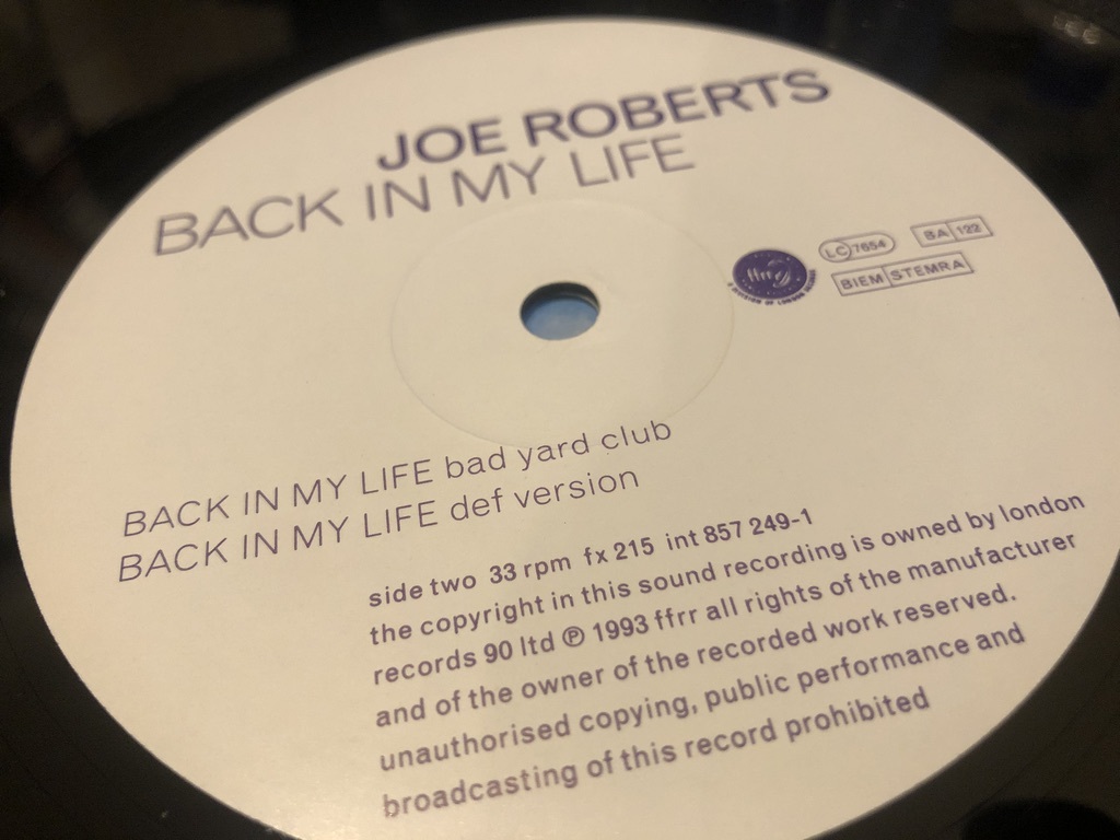 12”★Joe Roberts / Back In My Life (The Justavibe And Breathless Mix) / ガラージ・ハウス！の画像4