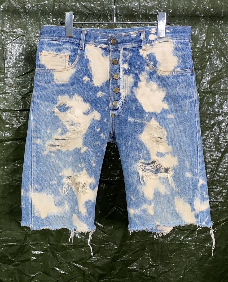 AW1996 ALEXANDER MCQUEEN BLEACHED DENIM SHORTS アレキサンダーマックイーン　デニム_画像1