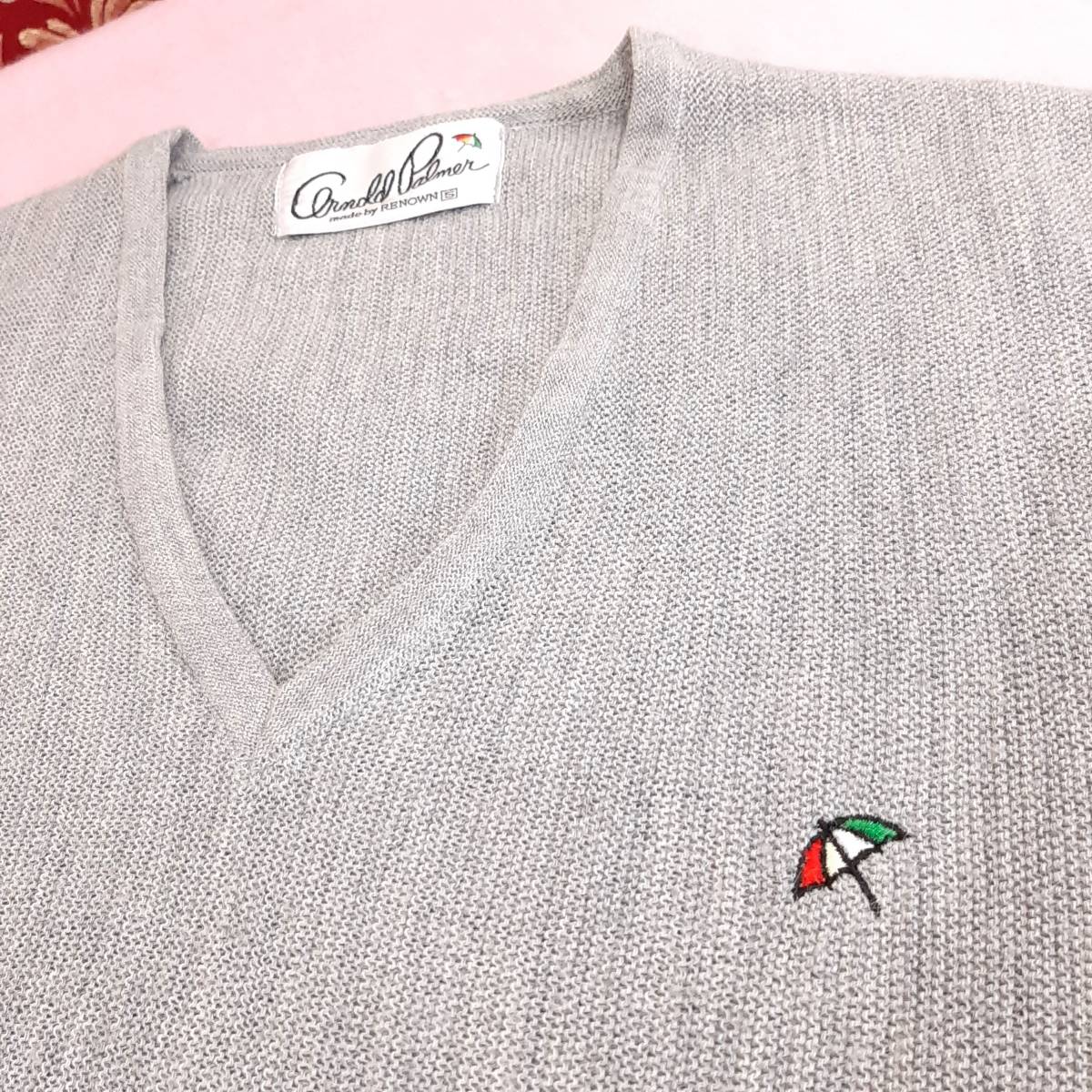 d7* beautiful goods *Arnold Palmer Arnold Palmer corporation Rena un* brand long sleeve design sweater knitted men's S size gray man and woman use Golf 