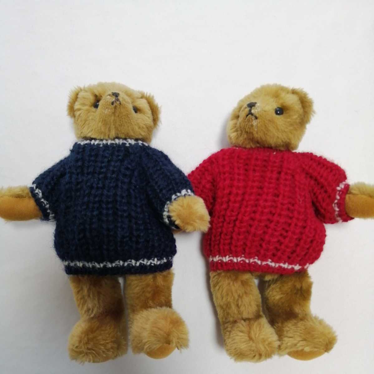 ぬいぐるみ テディベア　クマ　熊　２個セット　２体　赤　青　セーター付き　　お座り　未使用　_画像2