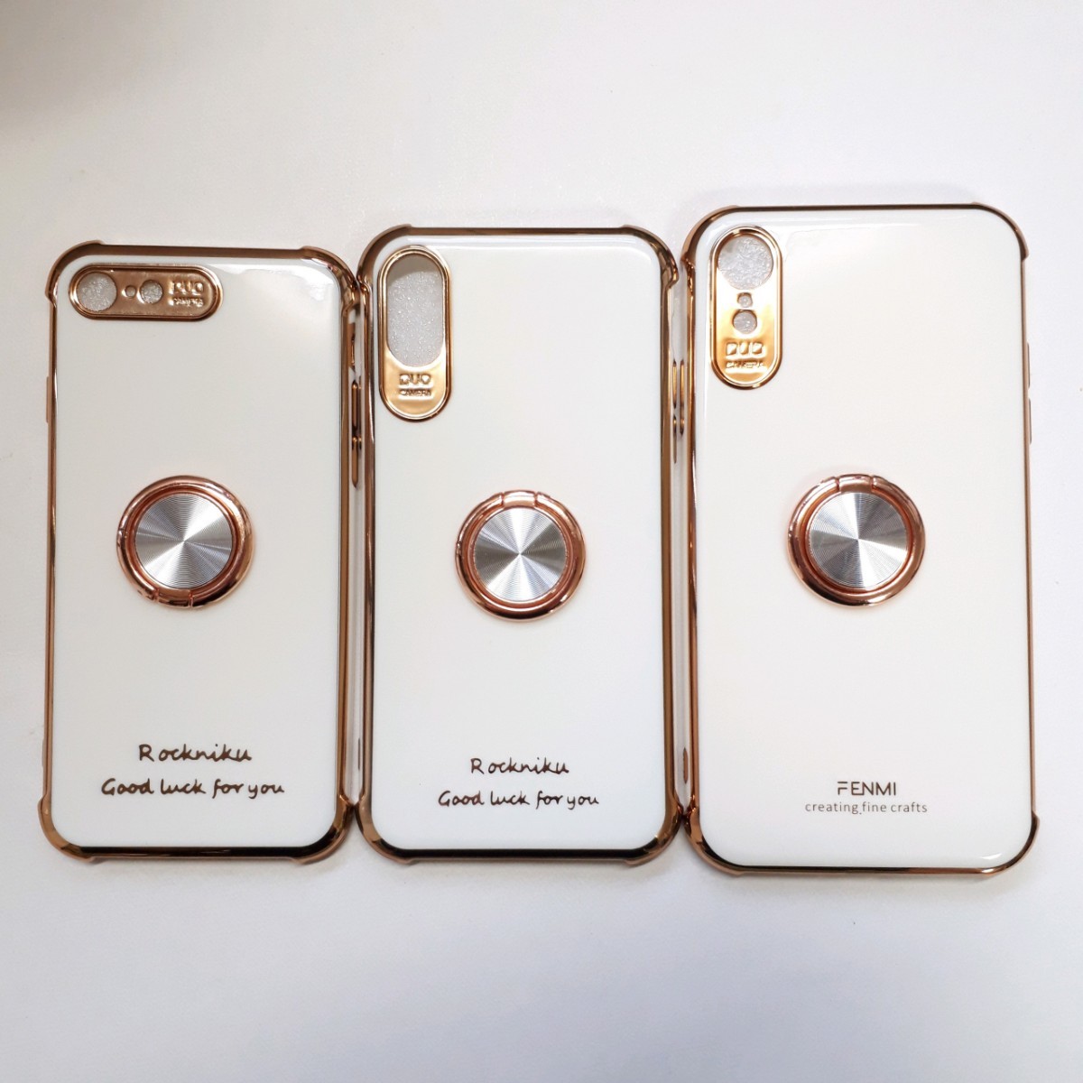 iPhoneケース ホワイト ゴールド 白 バンカーリング付き