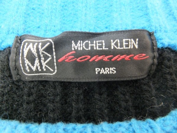 MICHEL KLEIN homme ミッシェルクラン メンズ バイカラー アクリル・毛 ニットセーター 黒青_画像2