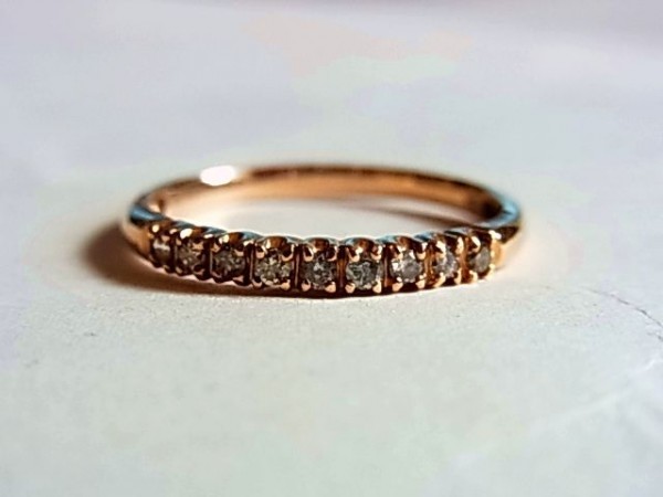 美品ダイヤk14金リング指輪20号ダイヤモンド0.20ct ピンクゴールドPG 9粒 ハーフエタニティ風 メンズ男性