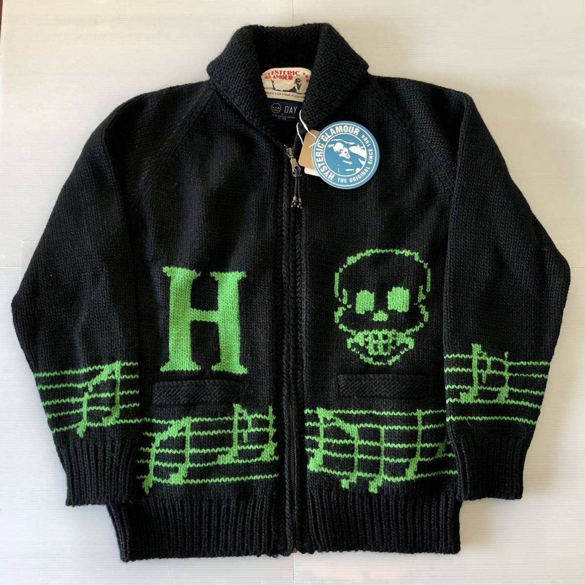 限定 コラボ★MONSTER編込 カウチン ニット★Day By Granted × HYSTERIC GLAMOUR/未使用 新品/S/音符 スカル/セーター カーディガン/HG_限定コラボ カウチンニット/未使用 新品