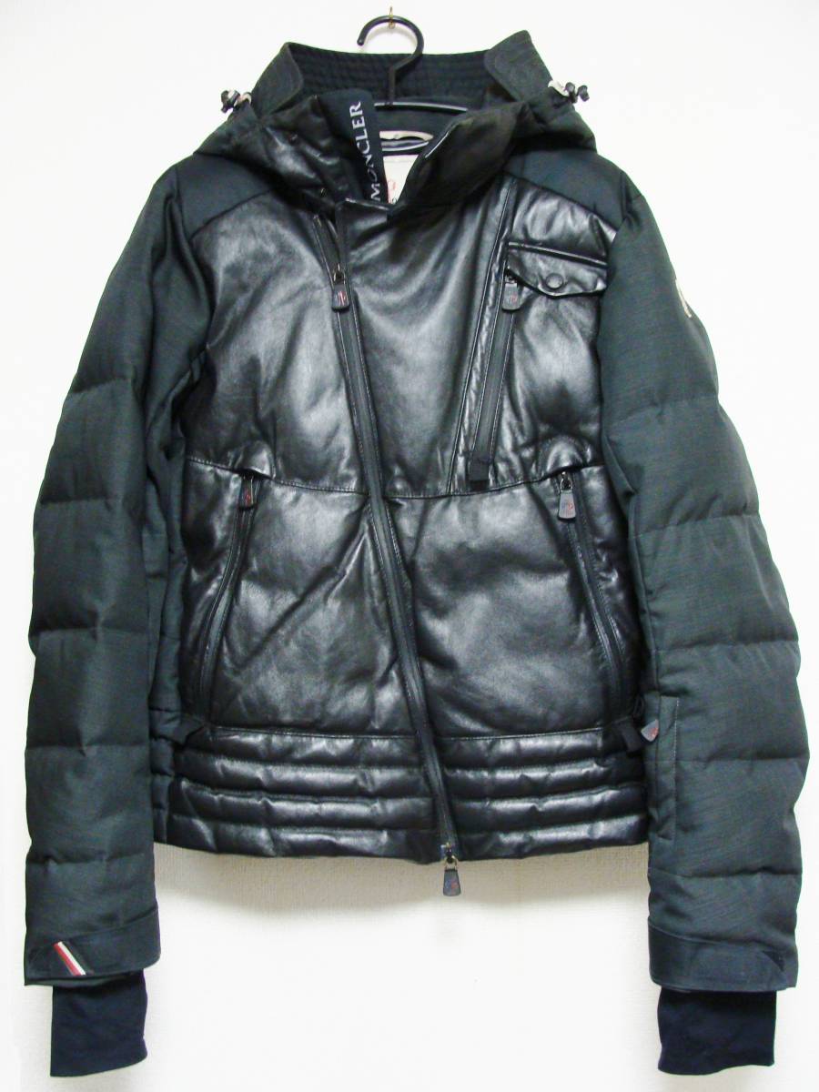 MONCLER モンクレール GRENOBLE グルノーブル 羊 皮 革 シープ レザー ナイロン 中綿 ダウン 切替 フード パーカー ジャケット ブルゾン