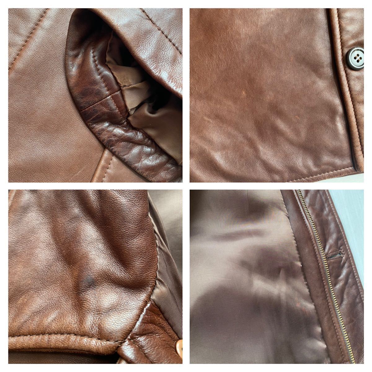 送料無料 美品 90s vintage POLO ラルフローレン leather ラム レザー ハーフ コート ジャケット カーコート 羊革  brownブラウン 茶 rrl XL