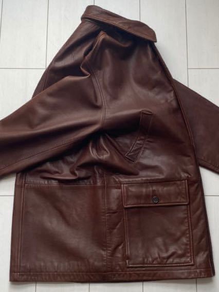 送料無料 美品 90s vintage POLO ラルフローレン leather ラム レザー ハーフ コート ジャケット カーコート 羊革 brownブラウン 茶 rrl XL_画像8