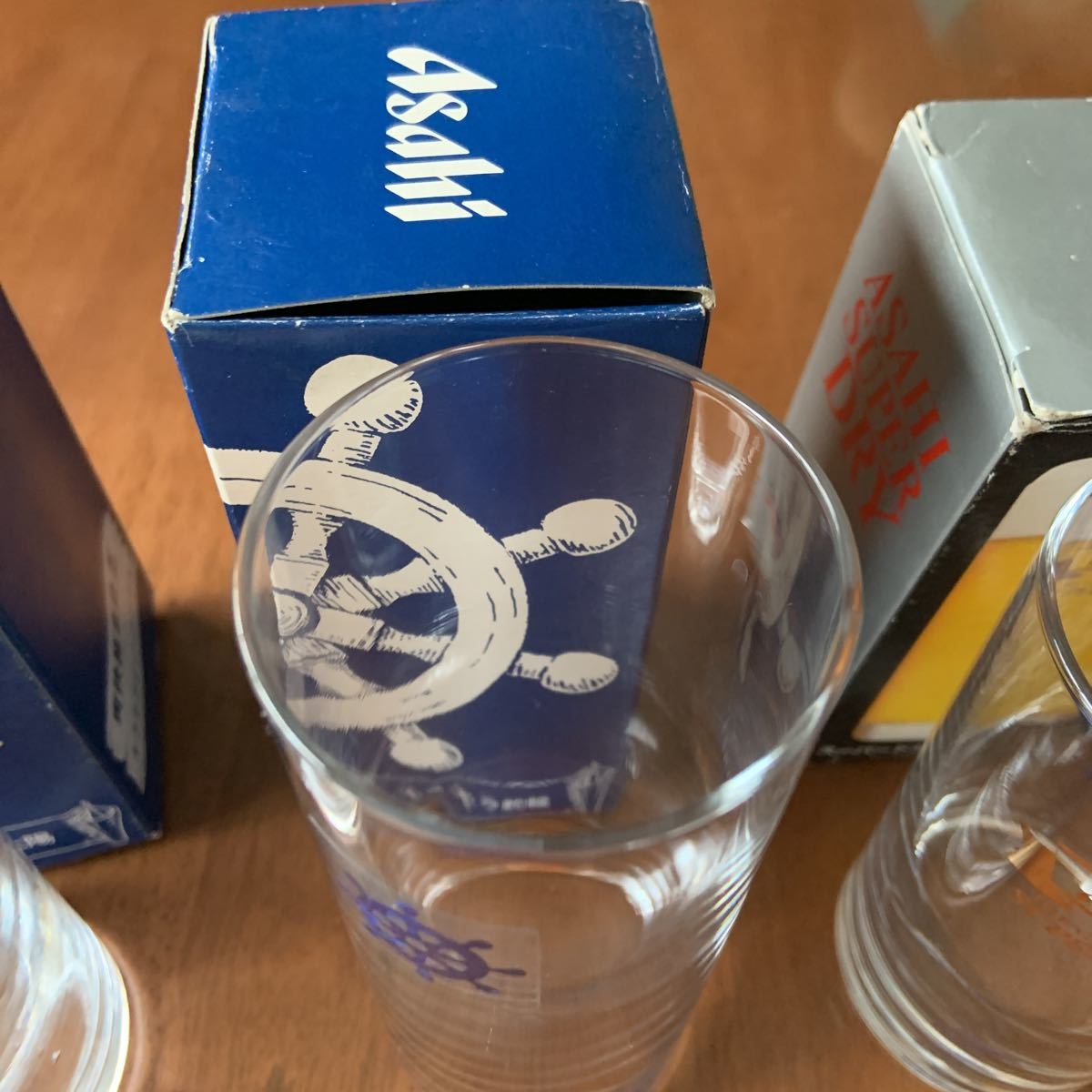 昭和レトロ Asahi ビアグラス　3個　小さいカップ　1個　& 白鶴　グラス2個　　未使用品