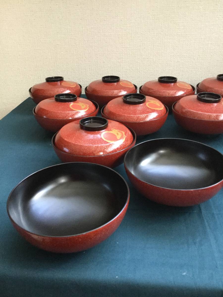 日本最級 CBK32 時代漆器輪島塗 本金松蒔絵朱筋椀五客 黒塗松ぼっくり