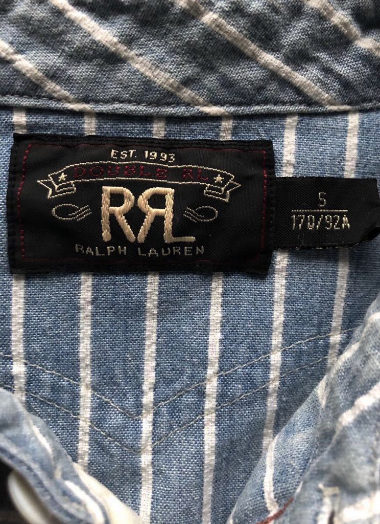 【極美品】RRL INDIGO STRIPE SHIRTS ダブルアールエル インディゴ ストライプ デニムシャツ ワーク シャツ S_画像3