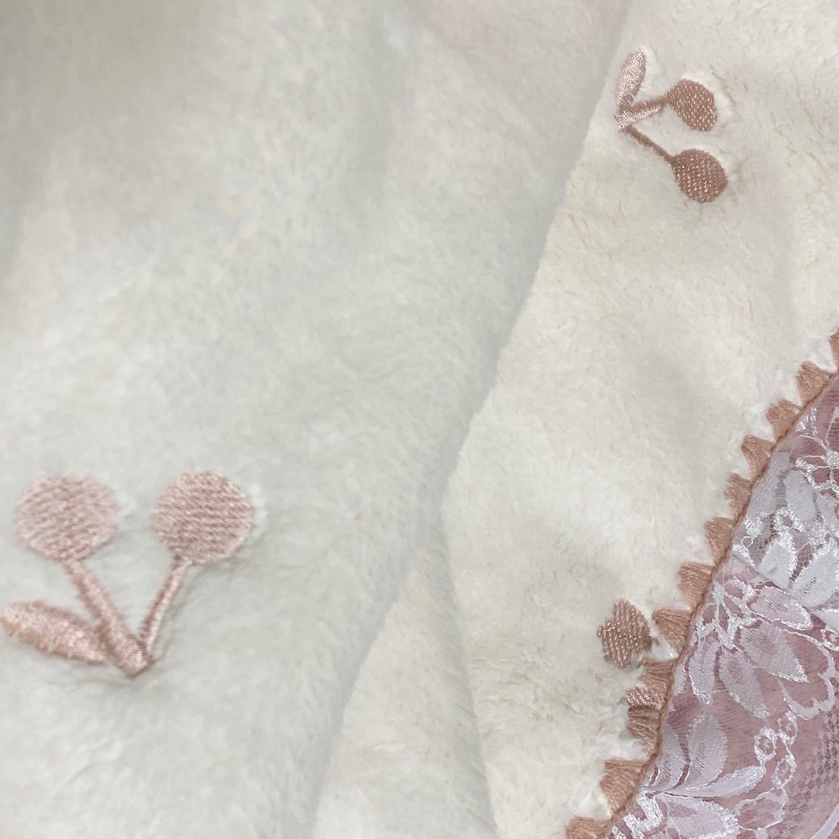 新品　さくらんぼ刺繍ファーケットピンク　韓国イブル　ベビーイブル　ファーブランケット　ベビー毛布100×145 (±3