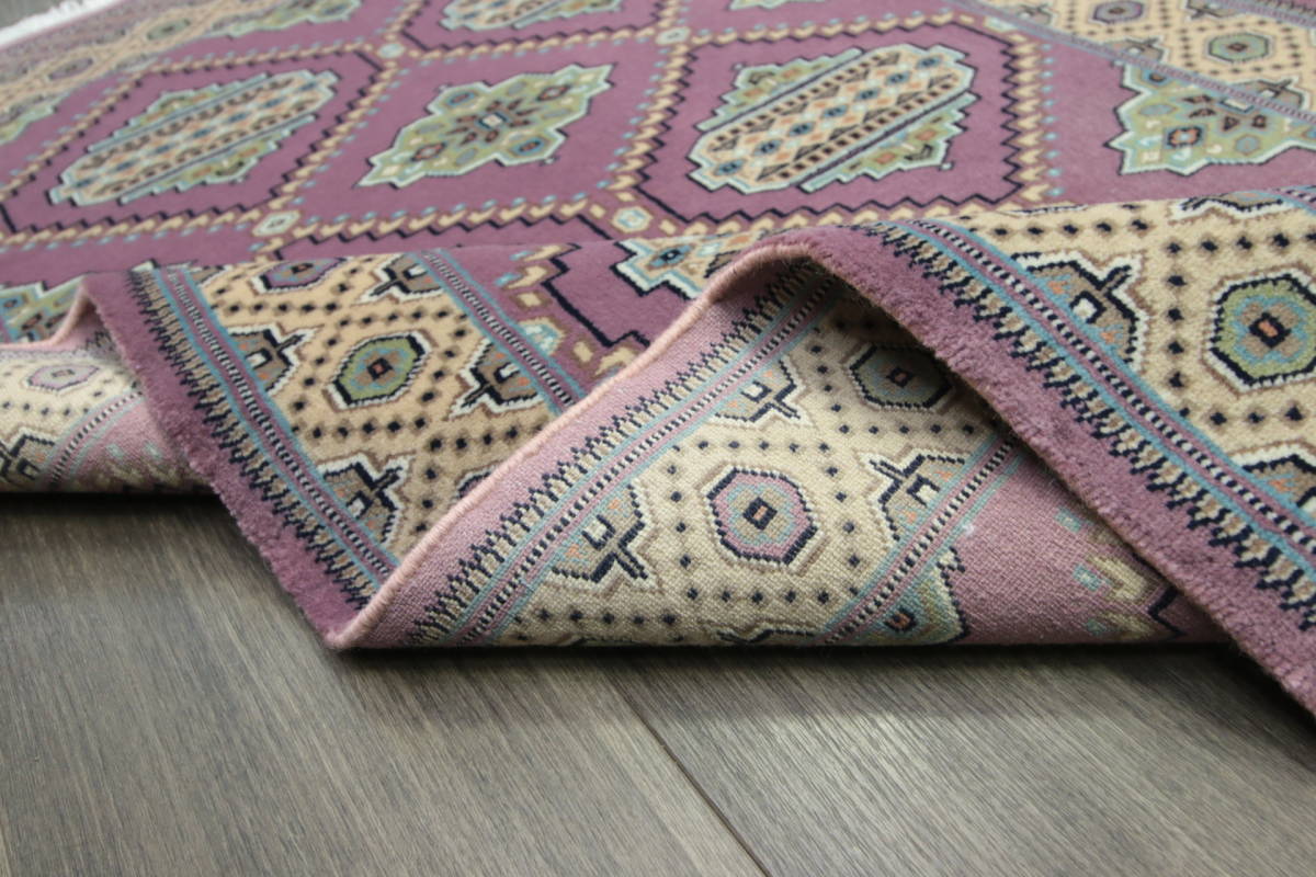 SALE　最高級カーペット　パキスタン手織り絨毯　インテリアラグ　玄関マット　アクセントラグ　77x147cm　＃428_画像6