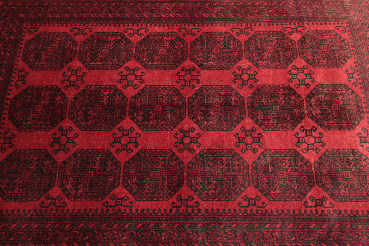 アンティークトルクメン絨毯　繊細なモチーフを重ねた美しいデザイン　オールド手織り絨毯　部族絨毯　ヴィンテージ　204x282cm　＃653_画像7