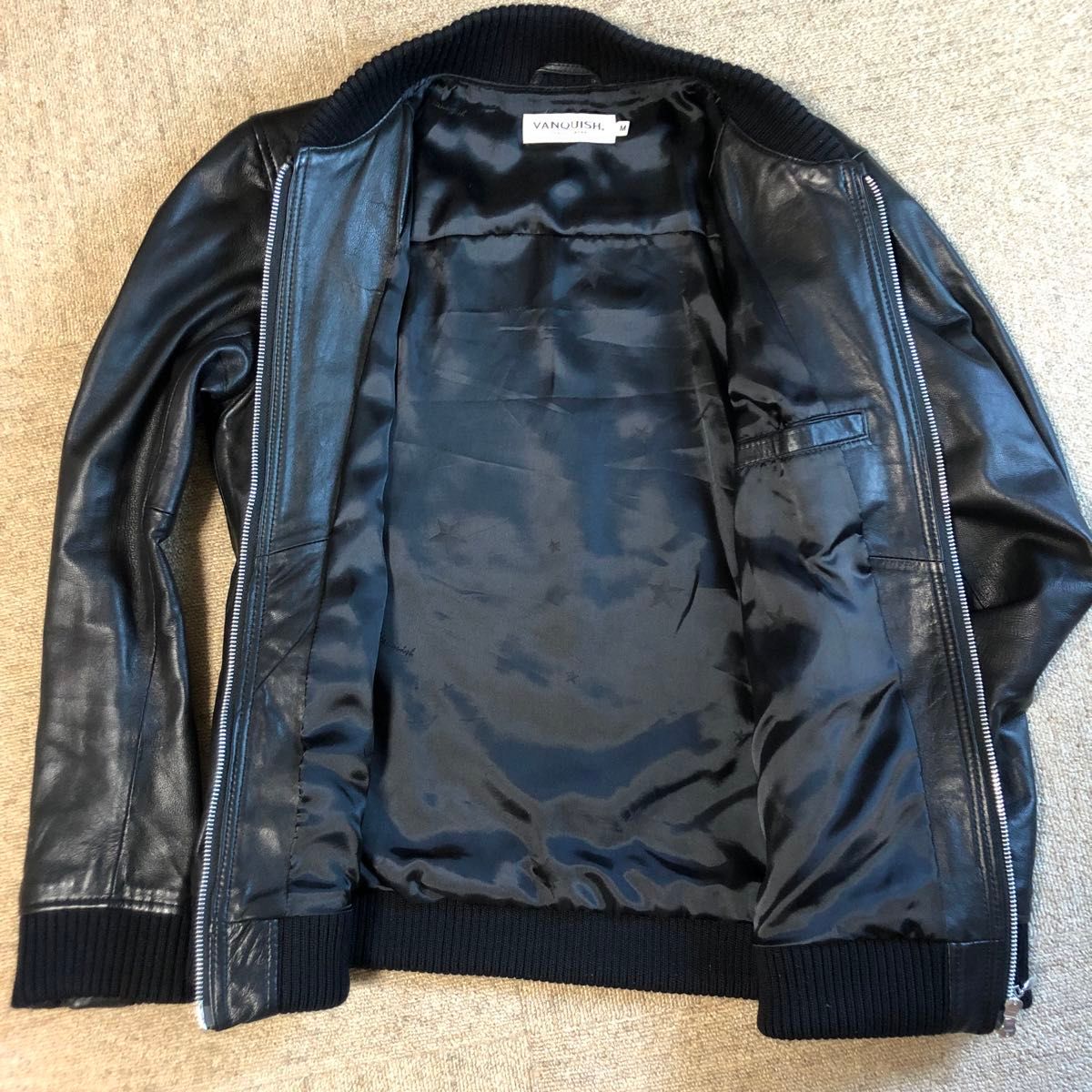美品】VANQUISH ヴァンキッシュ ラムレザー ボンバージャケット