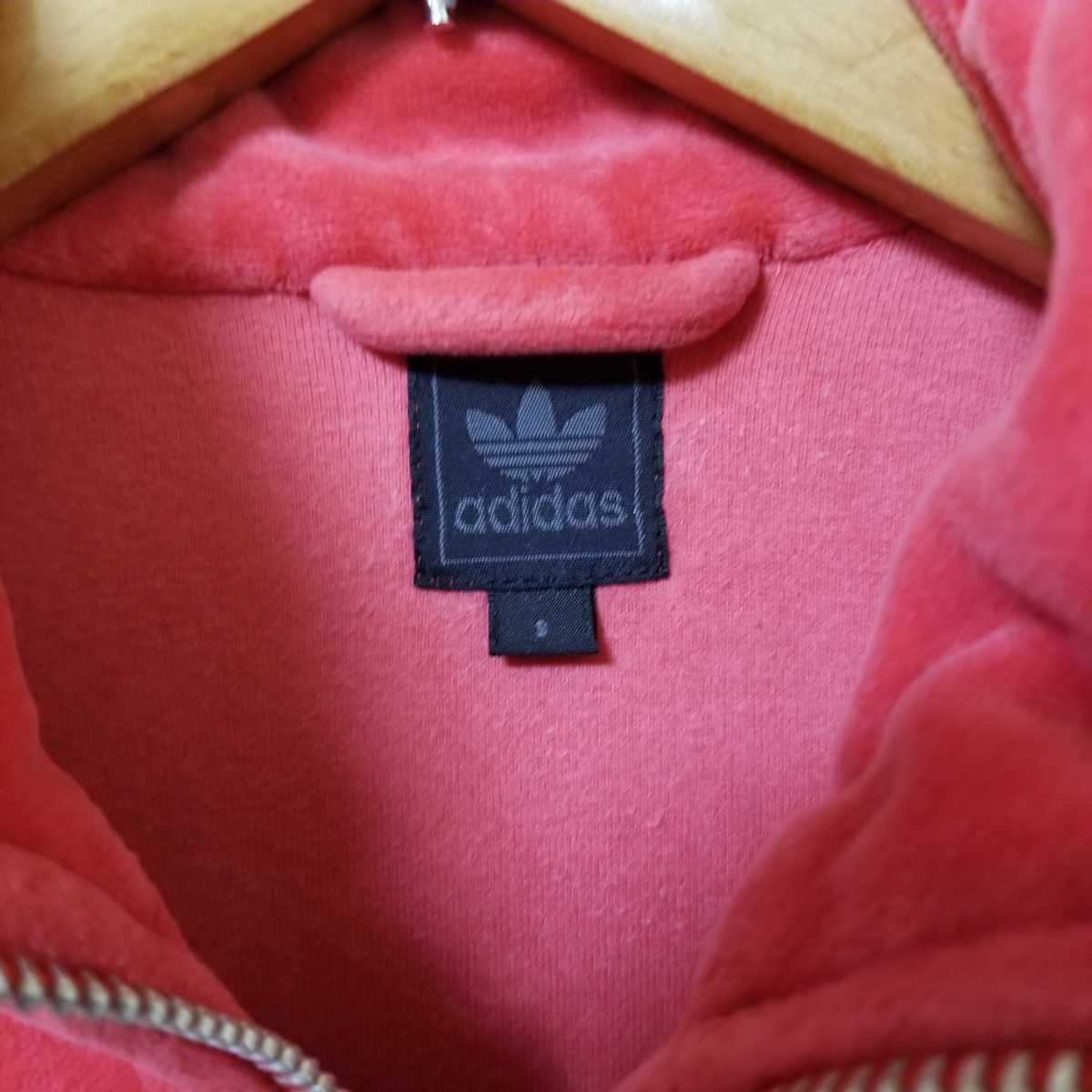 adidas アディダス　ジャケット トレフォイル Sサイズ　レディース　赤　トラックジャケット　ベロア_画像6