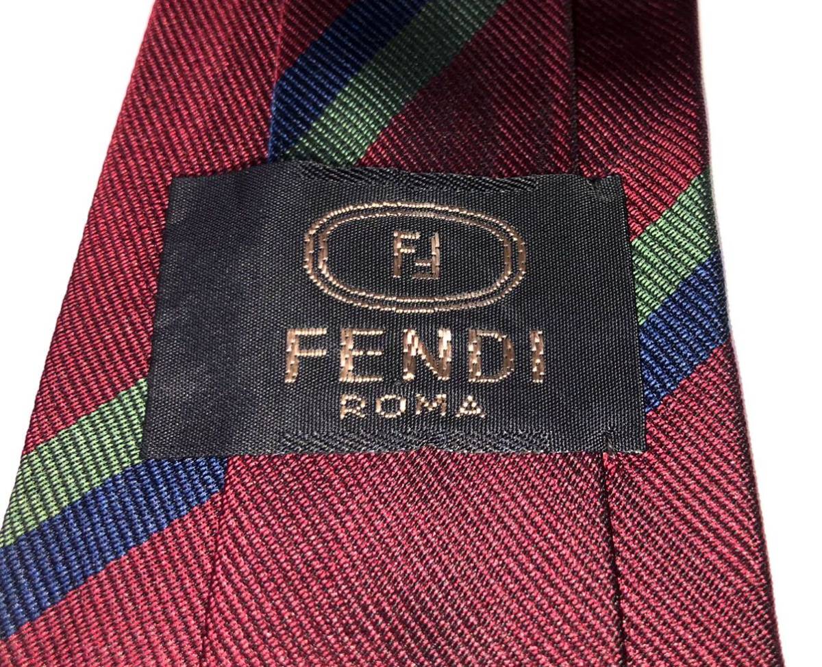 FENDI フェンディ ネクタイ　silk 100% ボルドー×ストライプ　イタリア製_画像3