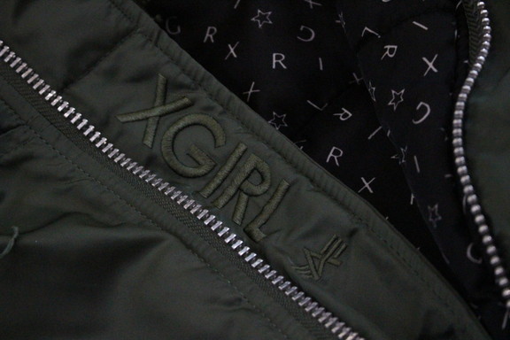 Wネーム 別注 X-girl × ALPHA INDUSTRIES N-3B ミリタリー フライトジャケット コート カーキ エックスガール アルファ M_画像3