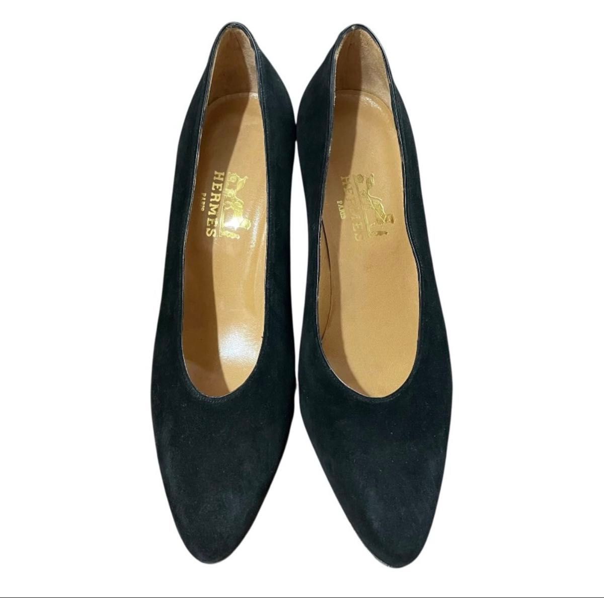 専用　新品　エルメス　パンプス　スエード HERMES エルメス スエード パンプス ハイヒール 黒 #5 1/2[約22 5cm