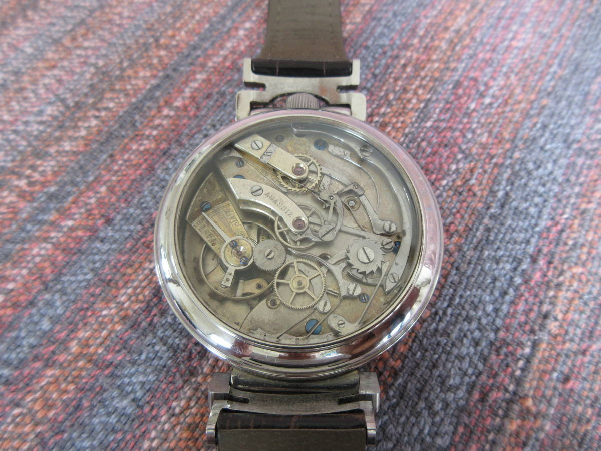 機械式 懐中 腕時計 手巻き スモセコ クロノ ストップウオッチ 青針 レトロ 西洋アンティーク レア珍の画像10