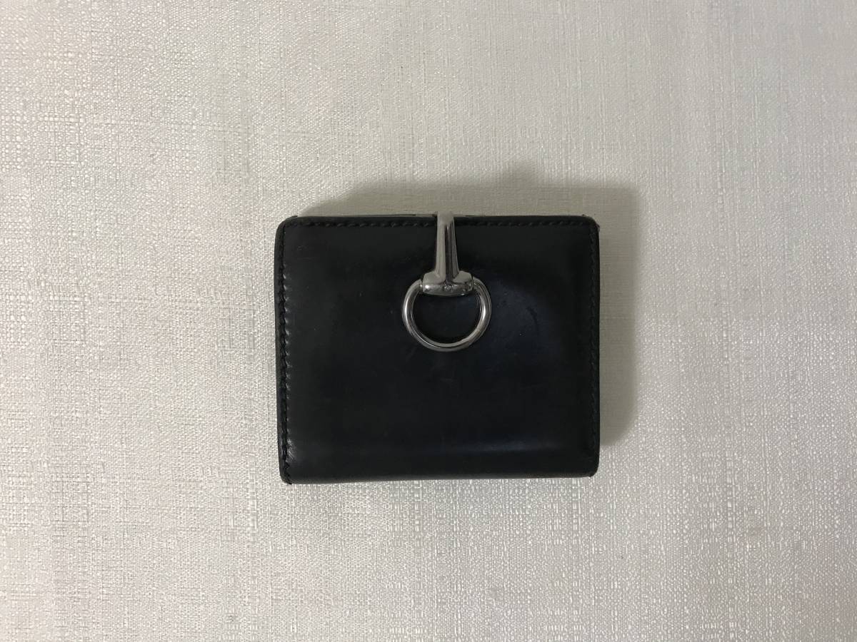 本物グッチGUCCI本革レザークリップ金具二つ折りミニコンパクトサイフ財布札入れ黒ブラックビジネストラベル旅行メンズレディース