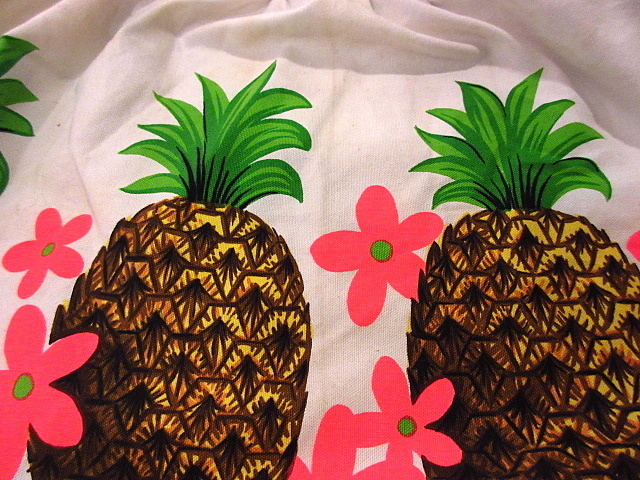  Vintage 70\'s* pineapple print cotton apron *201202s1-apr 1970s retro cooking floral print 