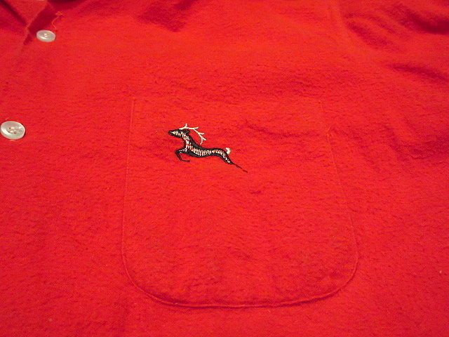 ビンテージ50's60's●B.V.D.トナカイワンポイント刺繍フランネルループカラーシャツ赤size M●201214f2-m-lssh-nl古着開襟シャツ_画像3