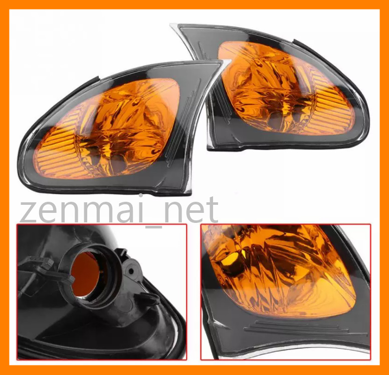 A261 BMW 3 series E46 orange corner lamp lens black frame winker front corner lens left right set 