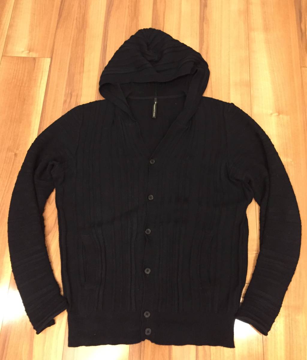 BLACKBARRETT by NeIL Barrett (ニールバレット)・ニットフードカーディガン・日本製・size２・ブラック・送料520円～_画像1