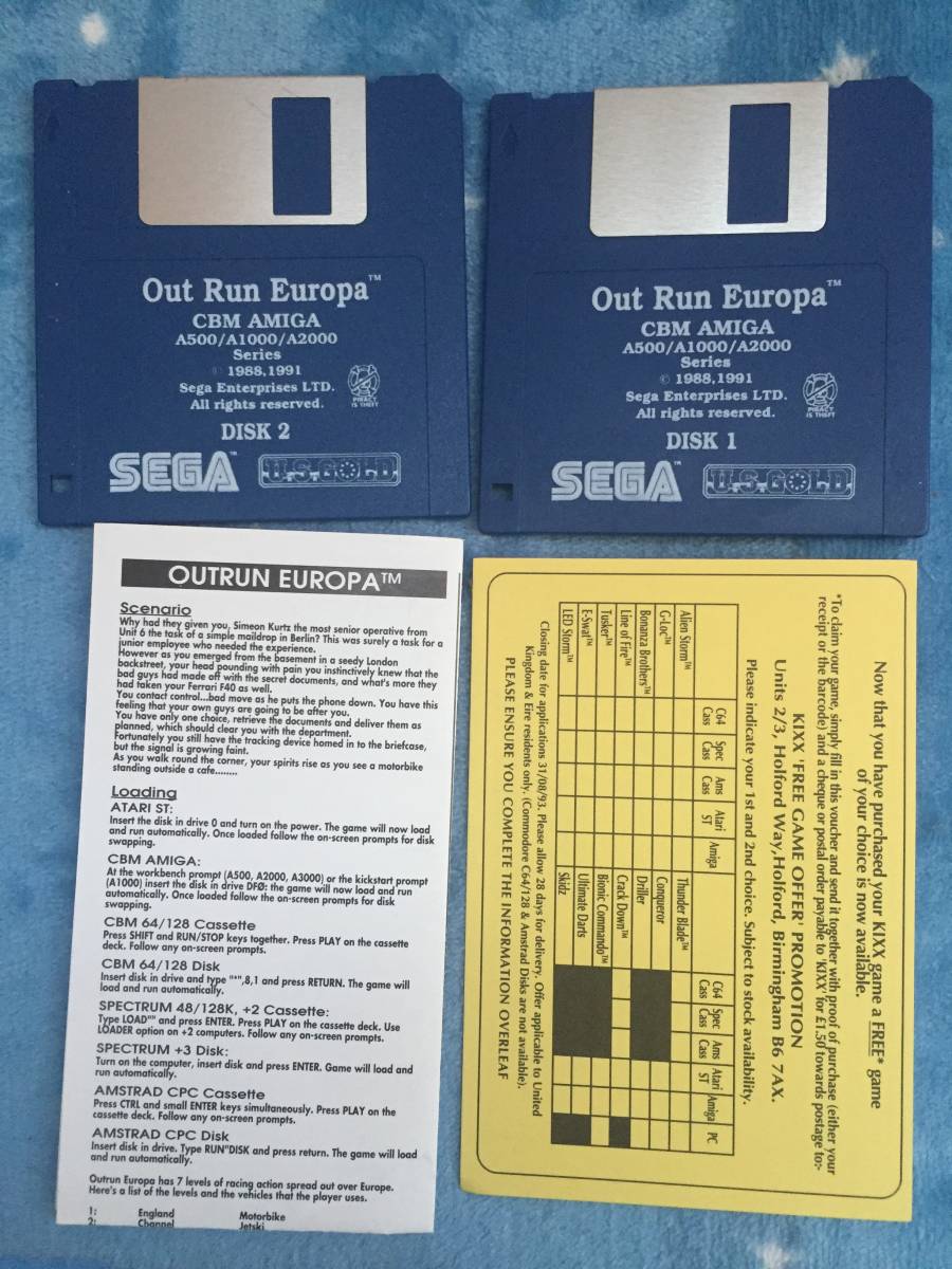  Como doll amiga out Ran Europe floppy disk 2 sheets set box opinion attaching PC game OUT RUN overseas edition Sega Commodore Amiga