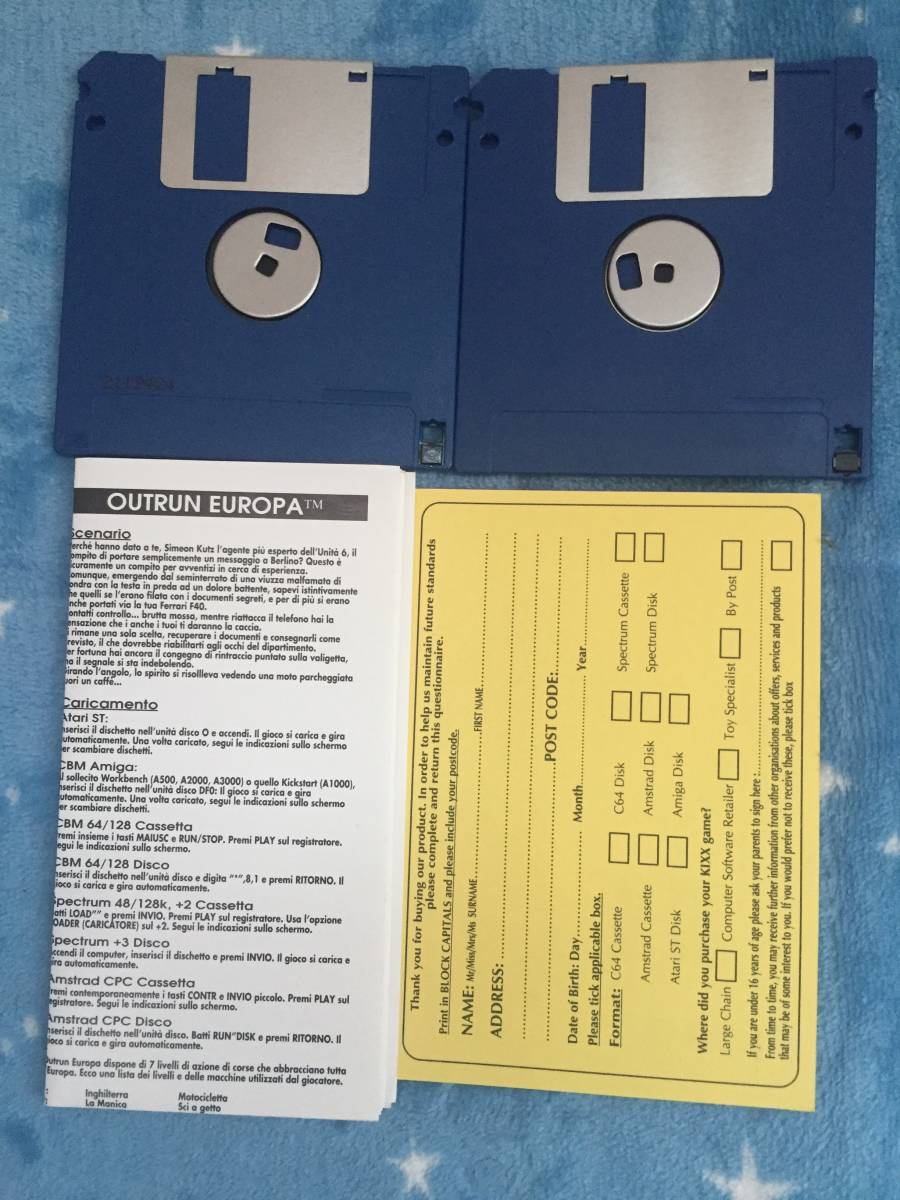  Como doll amiga out Ran Europe floppy disk 2 sheets set box opinion attaching PC game OUT RUN overseas edition Sega Commodore Amiga