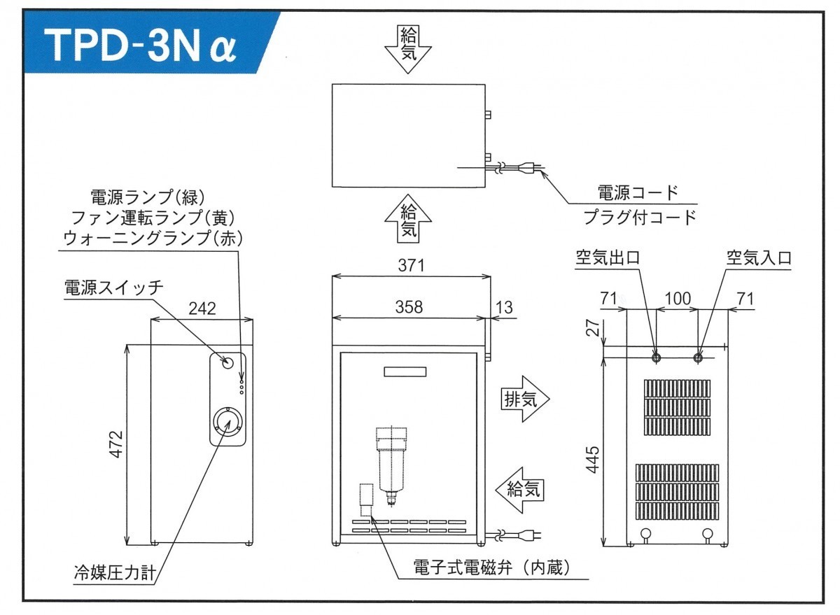 エアードライヤー コンプレッサー 東プレ TPD-3Nα 3馬力対応 プレート式_画像2