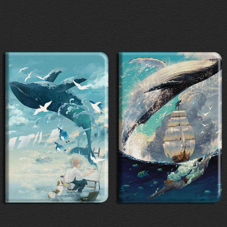 ガラスフィルム付き 2020年 iPad Air4 ケース 10.9インチ iPad Air 第4世代 ケース 手帳型 オードスリーブ機能 段階調整 スタンドタイプ 鯨_画像1