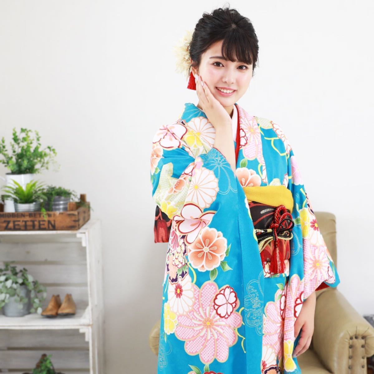 振袖 正絹 金彩 観世水 牡丹 梅 身丈170cm 成人式 着物 A- 純正 ...