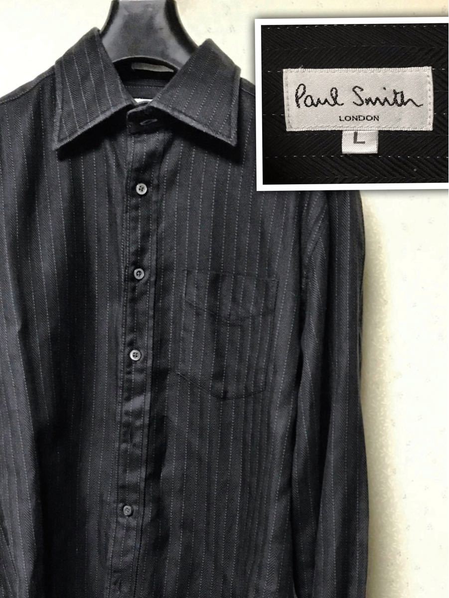 【Paul Smith】ポールスミス ストライプシャツ (メンズLサイズ) 黒 