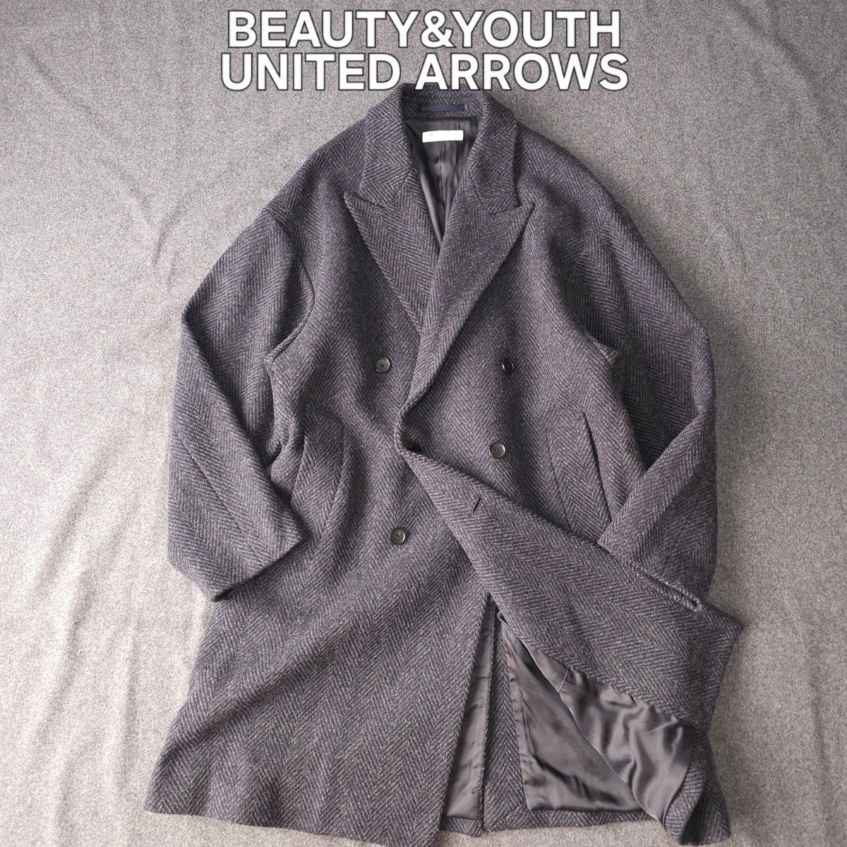 専用Lサイズ ユナイテッドアローズ　ダブルチェスターコート　ヘリンボーン BEAUTY&YOUTH UNITED ARROWS ヘリンボーン ダブルブレスト