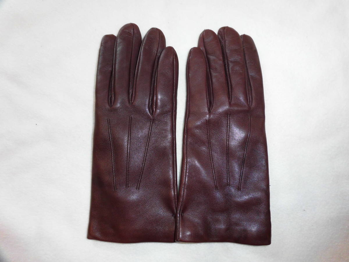 未使用★セルモネータグローブス Sermoneta gloves ★ 茶色革手袋、イタリア製7　裏カシミア