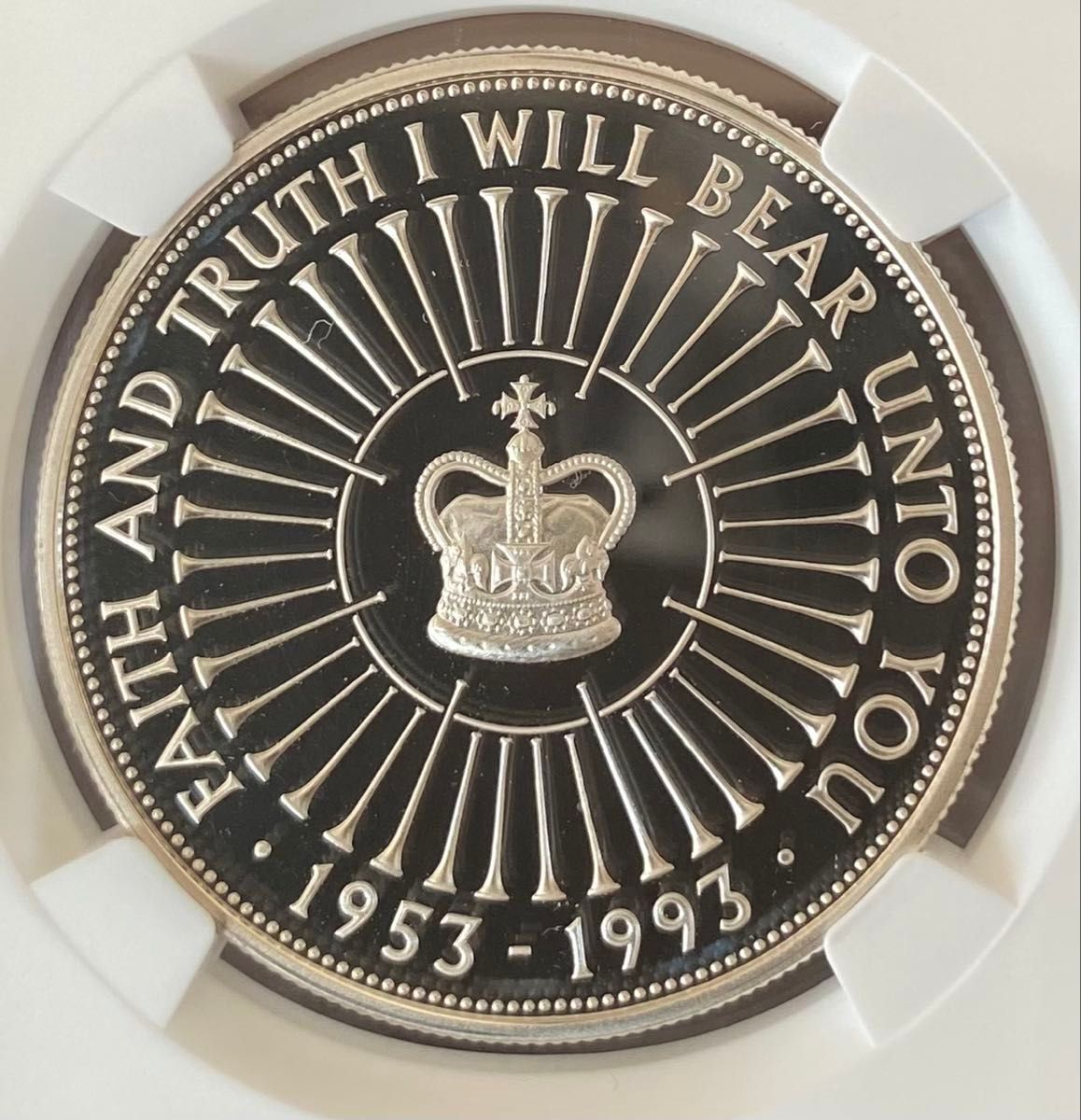 最高鑑定世界38枚 1993年 エリザベス2世 戴冠40周年記念 5ポンド銀貨