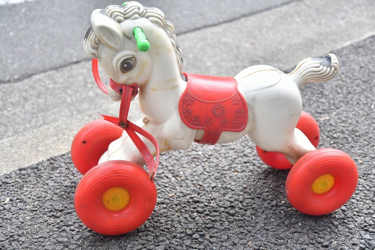  Showa Retro antique toy for riding . horse san toy plastic wooden horse pair ..