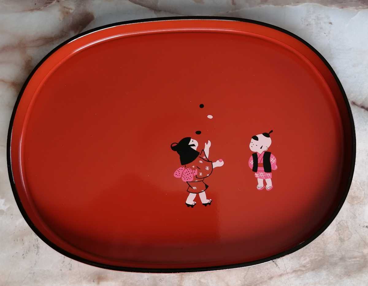 盆 トレー 芸術 漆器 楕円形 丸型 赤 黒