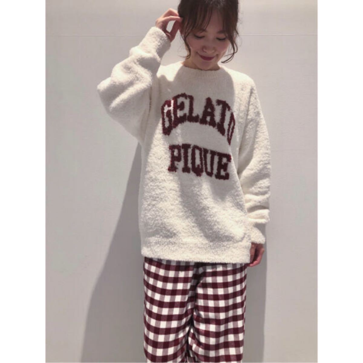 新品☆レア☆ジェラートピケ ロゴジャガードプルオーバー&ネルチェックロングパンツ