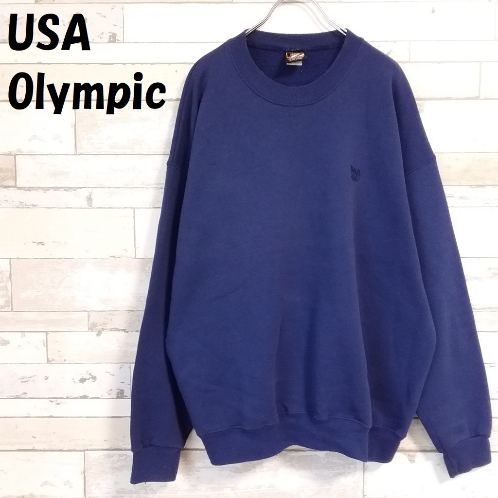 【人気】USA Olympic/USAオリンピック 刺繍ロゴ 裏起毛スウェット ネイビー サイズXL/9050_画像1