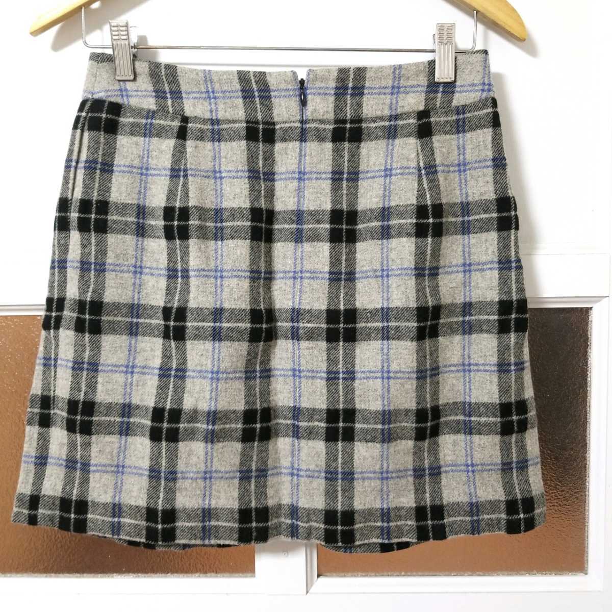  theory spring autumn winter wool black × blue × gray check pattern ko Kuhn tight skirt 0(XS size /5 number ) suit small size 
