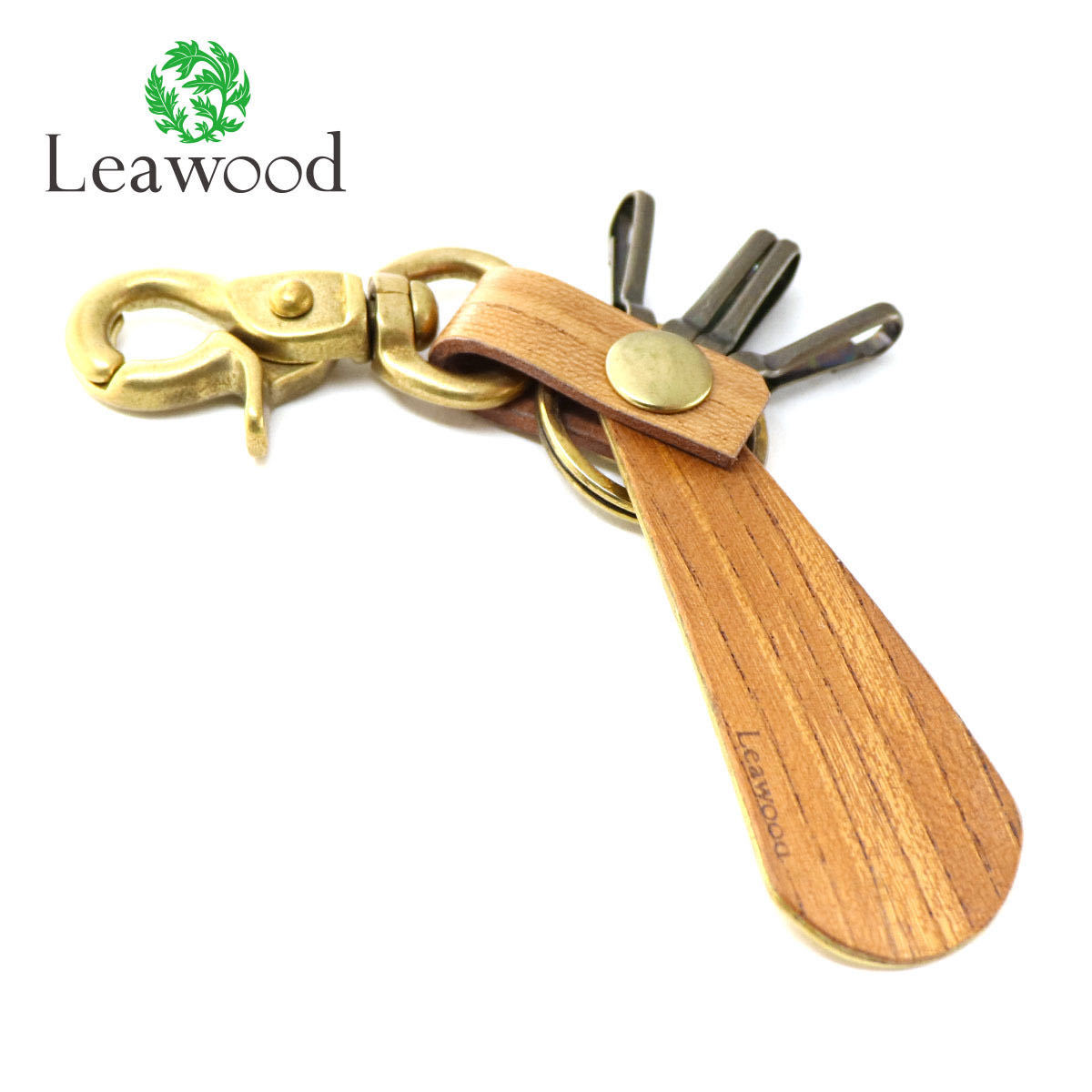 Leawood key-heels 木 靴べら shoe horn シューホーン 4連 フック式 キーリング キーホルダー 真鍮 ケヤキ メンズ 天然木 ハンドメイド
