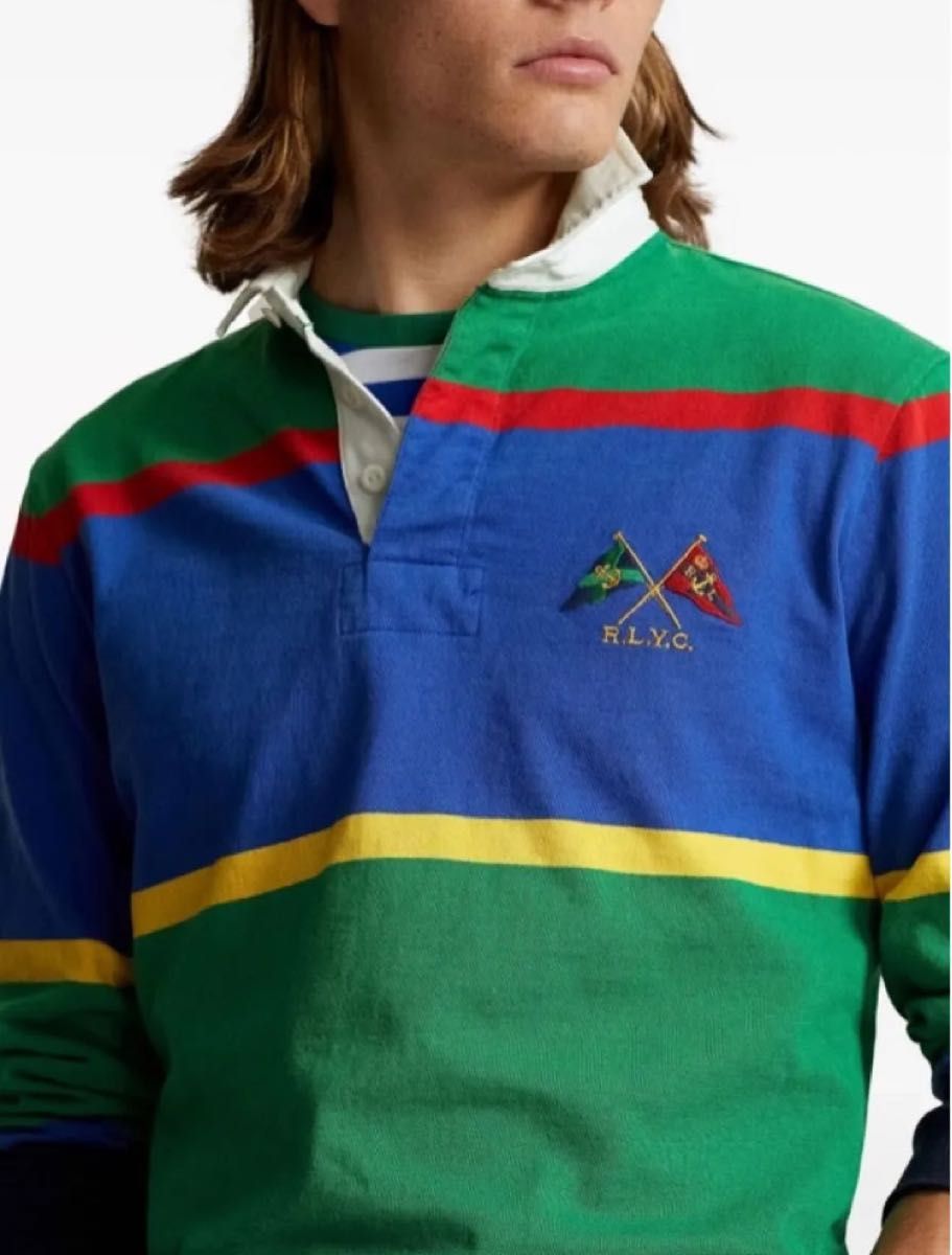 POLO SPORT 青緑ストライプ 長袖ポロシャツ POLO SPORT 青緑ストライプ 長袖ポロシャツ