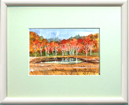 0 no. 7471 number [... white birch ]( Hokkaido )| rice field middle thousand .( four season watercolor ).| present attaching .
